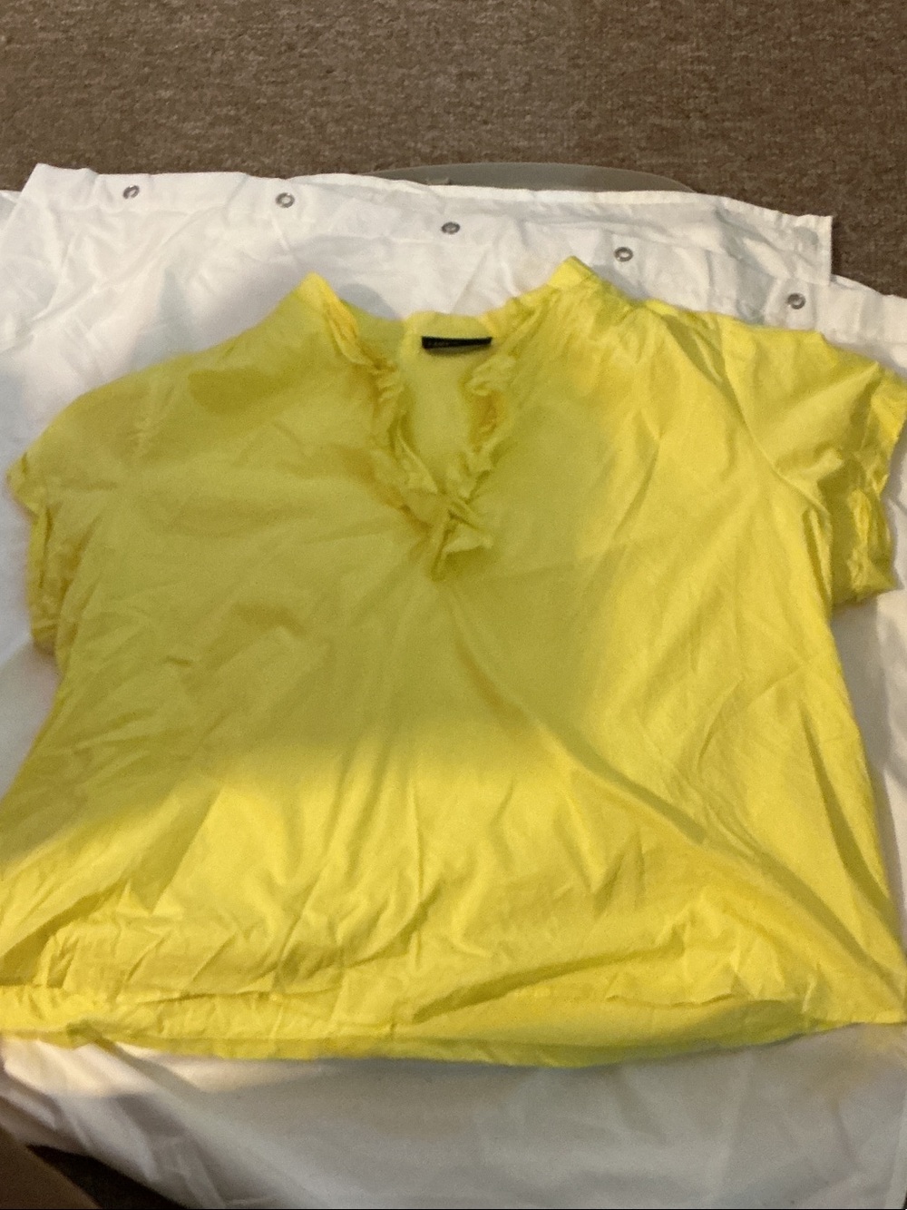 Lane Bryant Yellow Ruffle V-Neck Short Sleeve Top